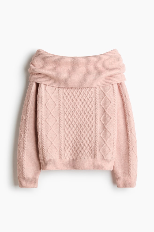Off-the-Shoulder Sweater - Light pink/Gray melange/Plum red/Light beige melange - 1