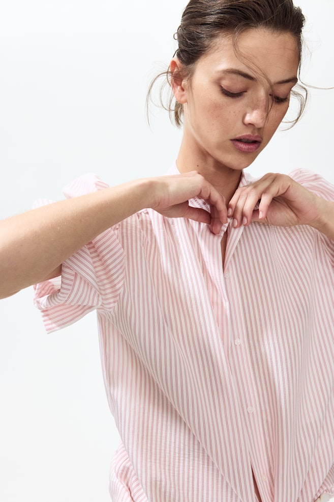 Puff-Sleeved Blouse-White/red striped - 4