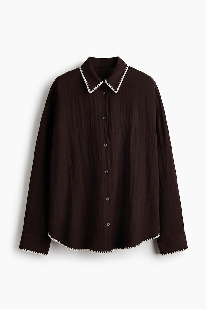 Oversized beach shirt - Dark brown/Cream - 1
