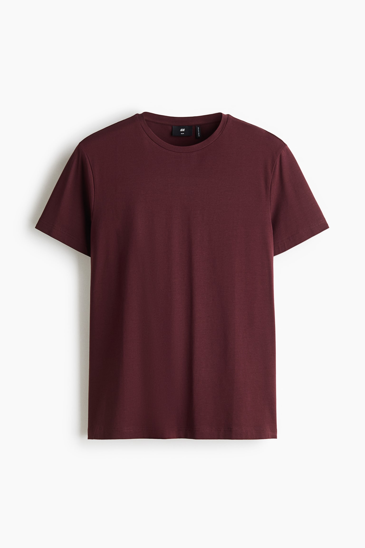 ÎÎ½Î± Î¼ÏÎ¿ÏÎ½ÏÏ T-shirt Î¼Îµ ÏÏÏÎ¿Î³Î³ÏÎ»Î® Î»Î±Î¹Î¼ÏÎºÎ¿ÏÎ· ÎºÏÎ­Î¼ÎµÏÎ±Î¹ ÏÎµ Î¼ÏÏÎ¿ÏÏÎ¹Î½Î® ÏÏÎ·, Î¼Îµ ÎºÎ¿Î½ÏÎ¬ Î¼Î±Î½Î¯ÎºÎ¹Î±, ÏÎ¹Î¼Ï Î»Î±Î¹Î¼ÏÎºÎ¿ÏÎ· ÎºÎ±Î¹ Î¯ÏÎ¹Î¿ ÏÎµÎ»ÎµÎ¯ÏÎ¼Î±.