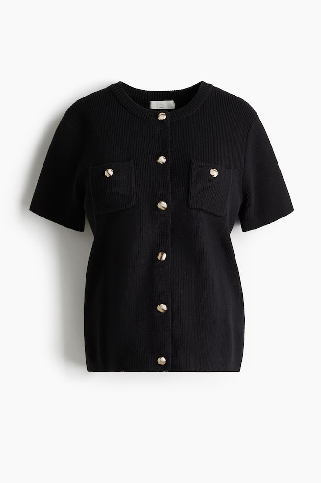 MAMA Rib-knit cardigan - Black/Cream - 1