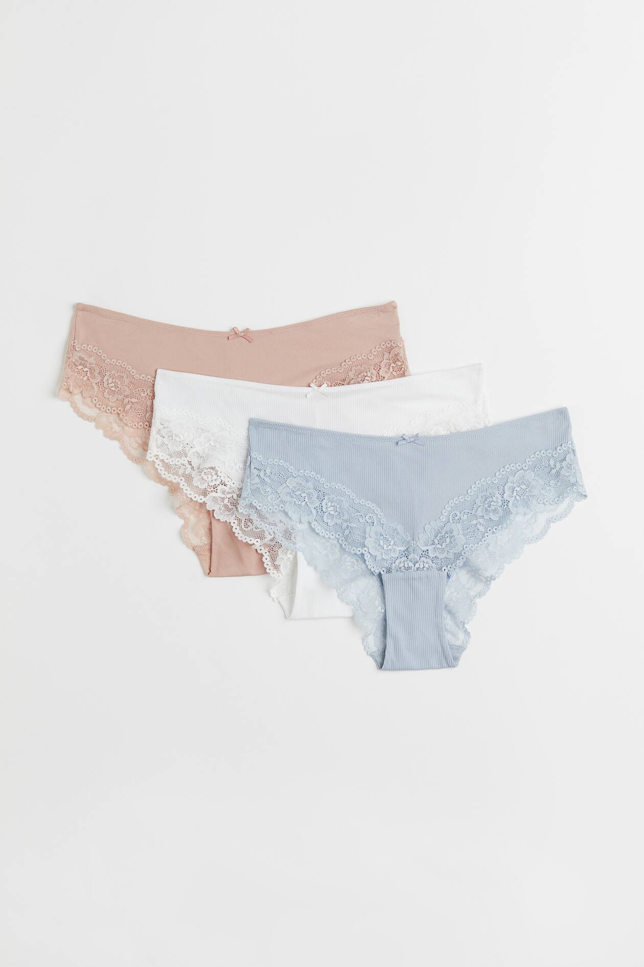 3-pack Lace-trimmed Hipster Briefs - Light blue/white/powder pink ...