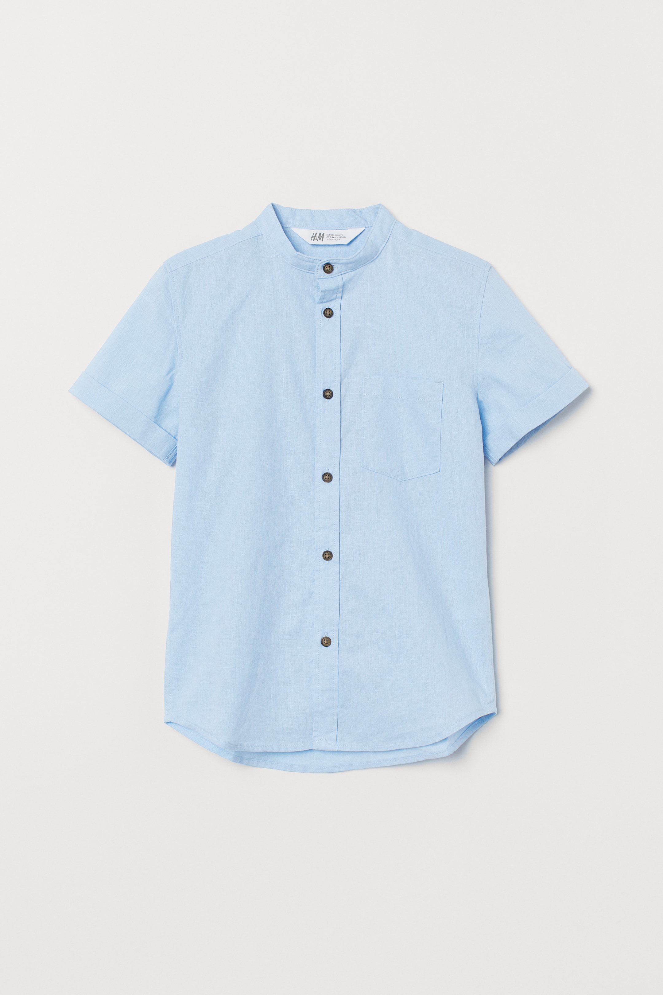 Größeres Bild ansehen: Stehkragenhemd aus Leinenmix - Hellblau - Kids | H&M DE 1