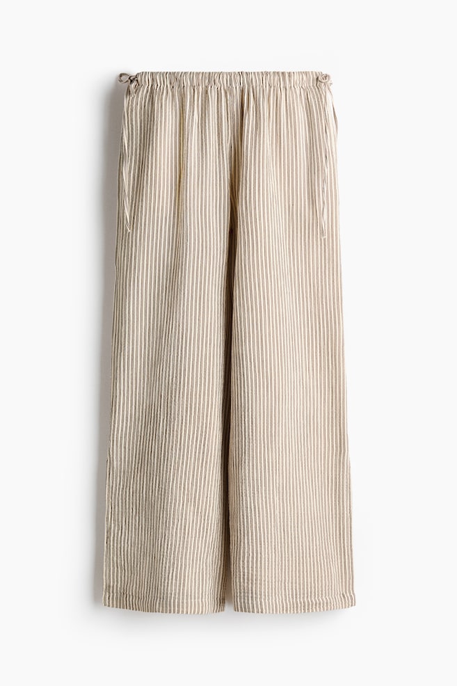 Drawstring-Detail Muslin Pants - Light beige/striped/Brown/Cream - 1