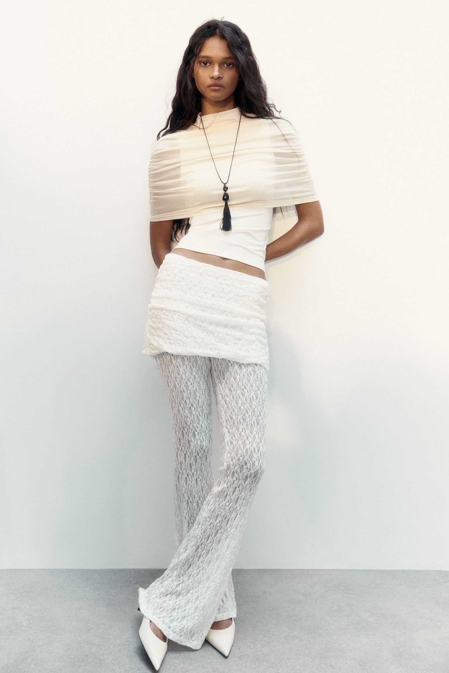 Cape-detail jersey top - Cream - 3