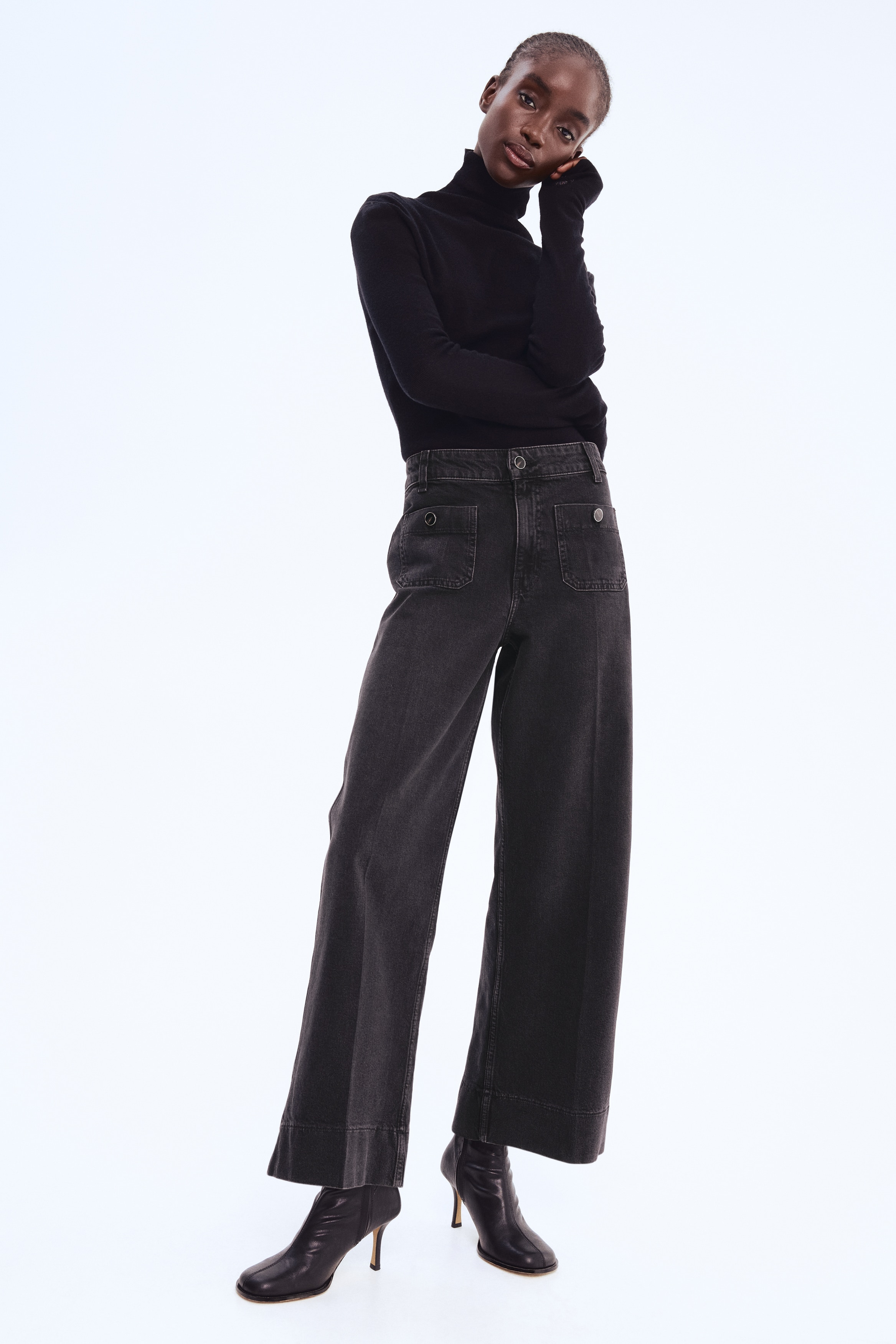 Signore - Nero Wide High Ankle Jeans - Size: 46  - H&M