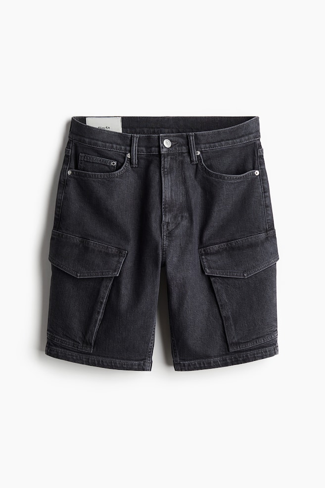 Slim Denim Cargoshorts - Denimschwarz - 1