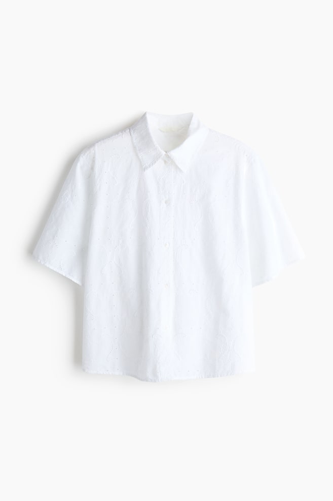 Oversized Eyelet-Embroidered Shirt - White - 1
