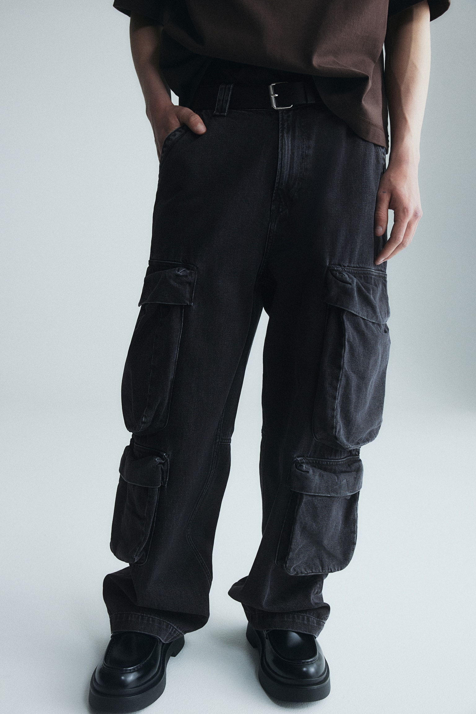 Baggy Cargo Jeans - Denim black/Denim beige - 6