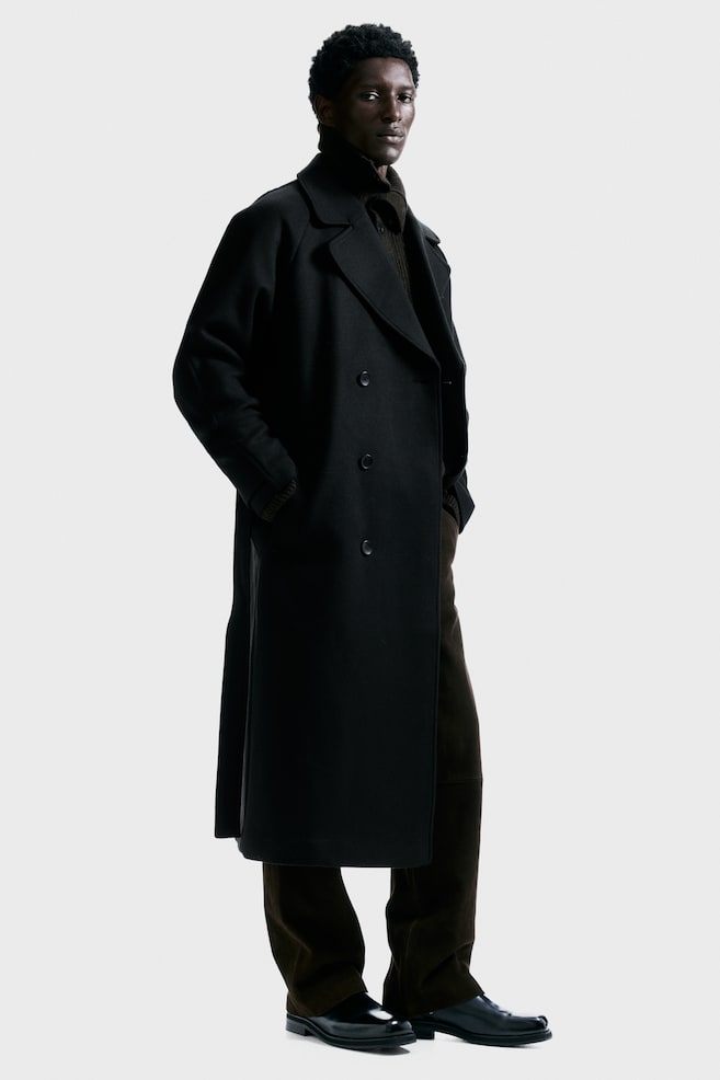 Tie-belt wool-blend coat - Black - 1