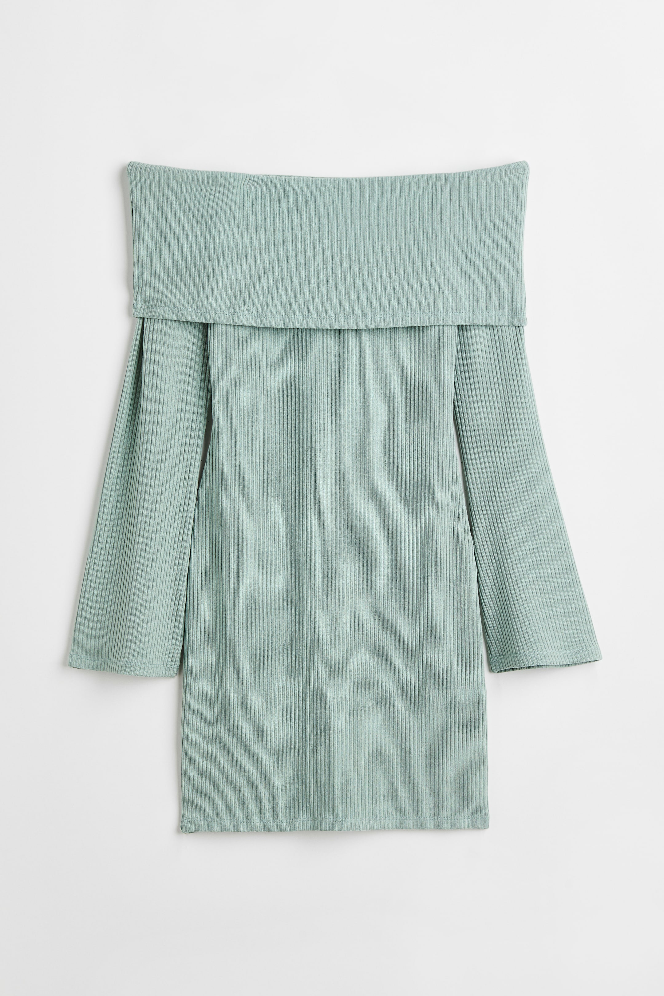 View larger image: Off-the-shoulder ribbed dress - Light green - Ladies | H&M 1