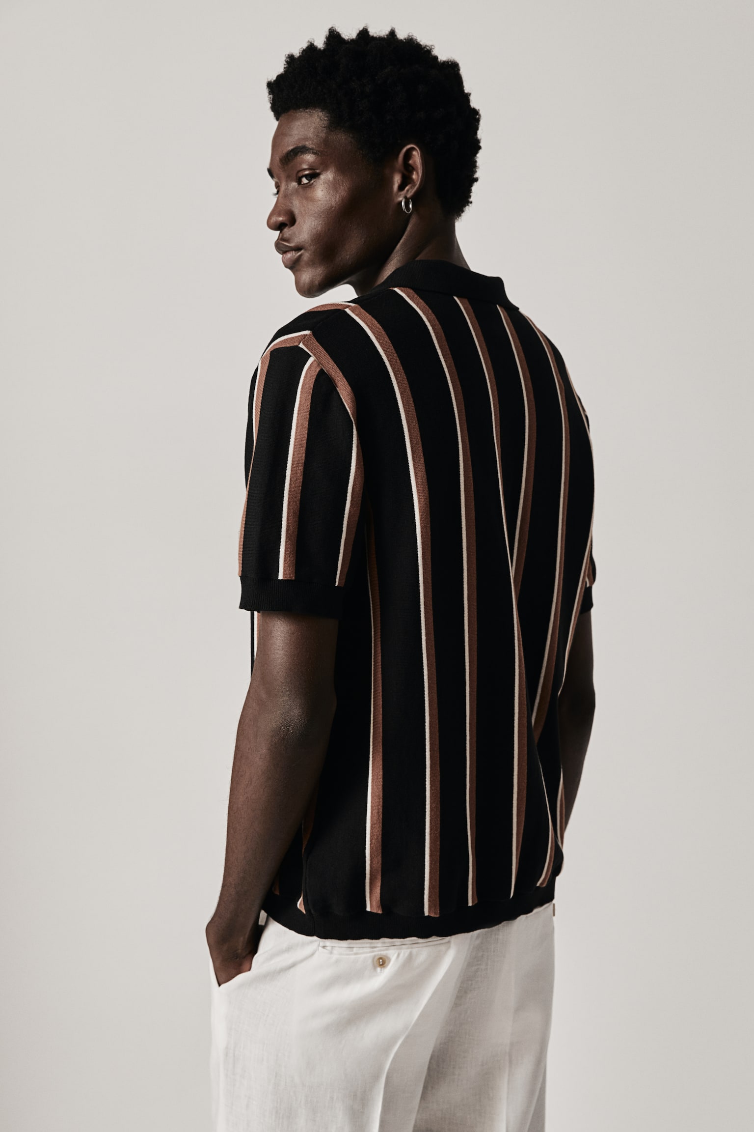 Regular Fit Fine-knit polo shirt - Black/Striped/Beige/Striped - 5