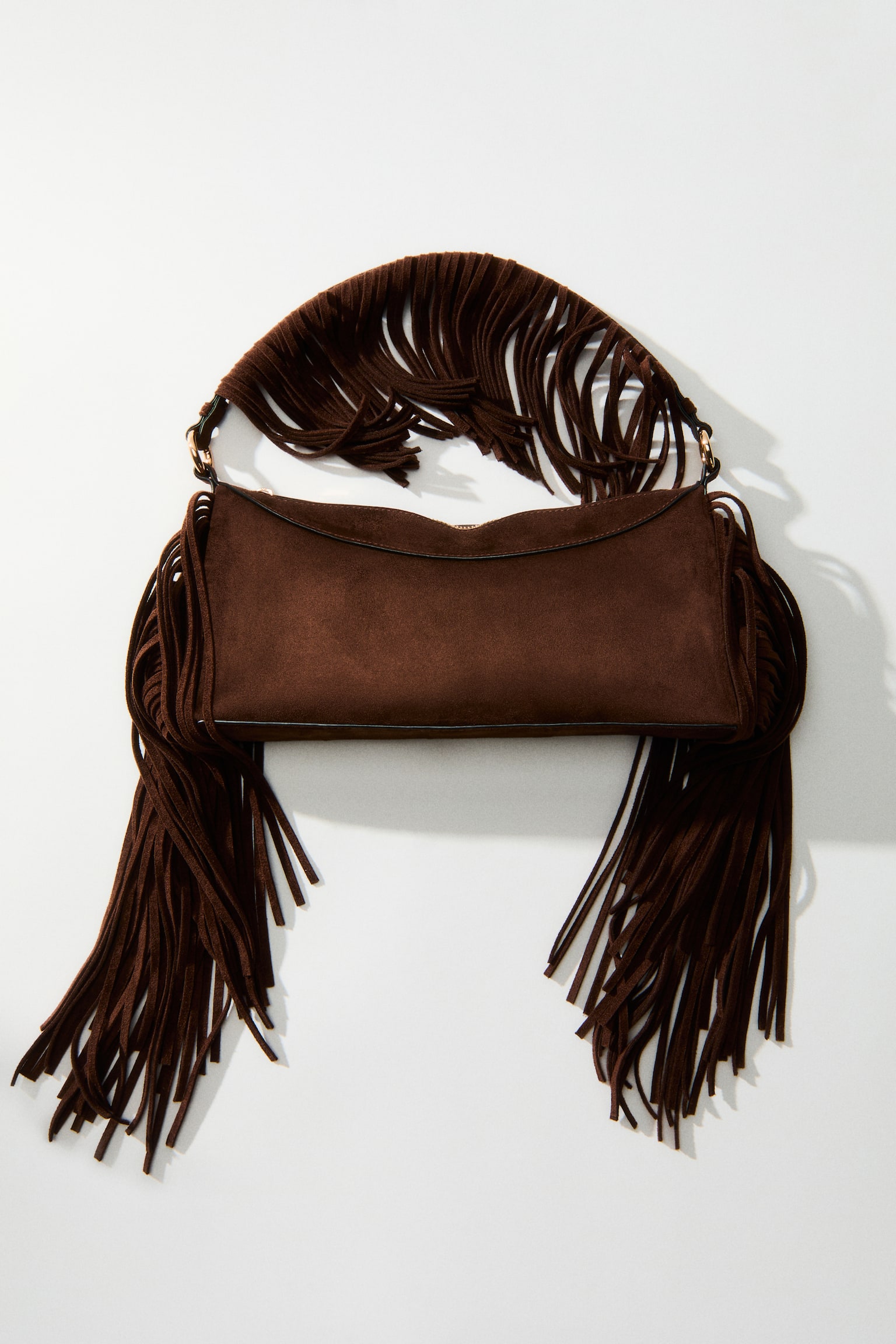 Fringe-trimmed shoulder bag - Dark brown - 1