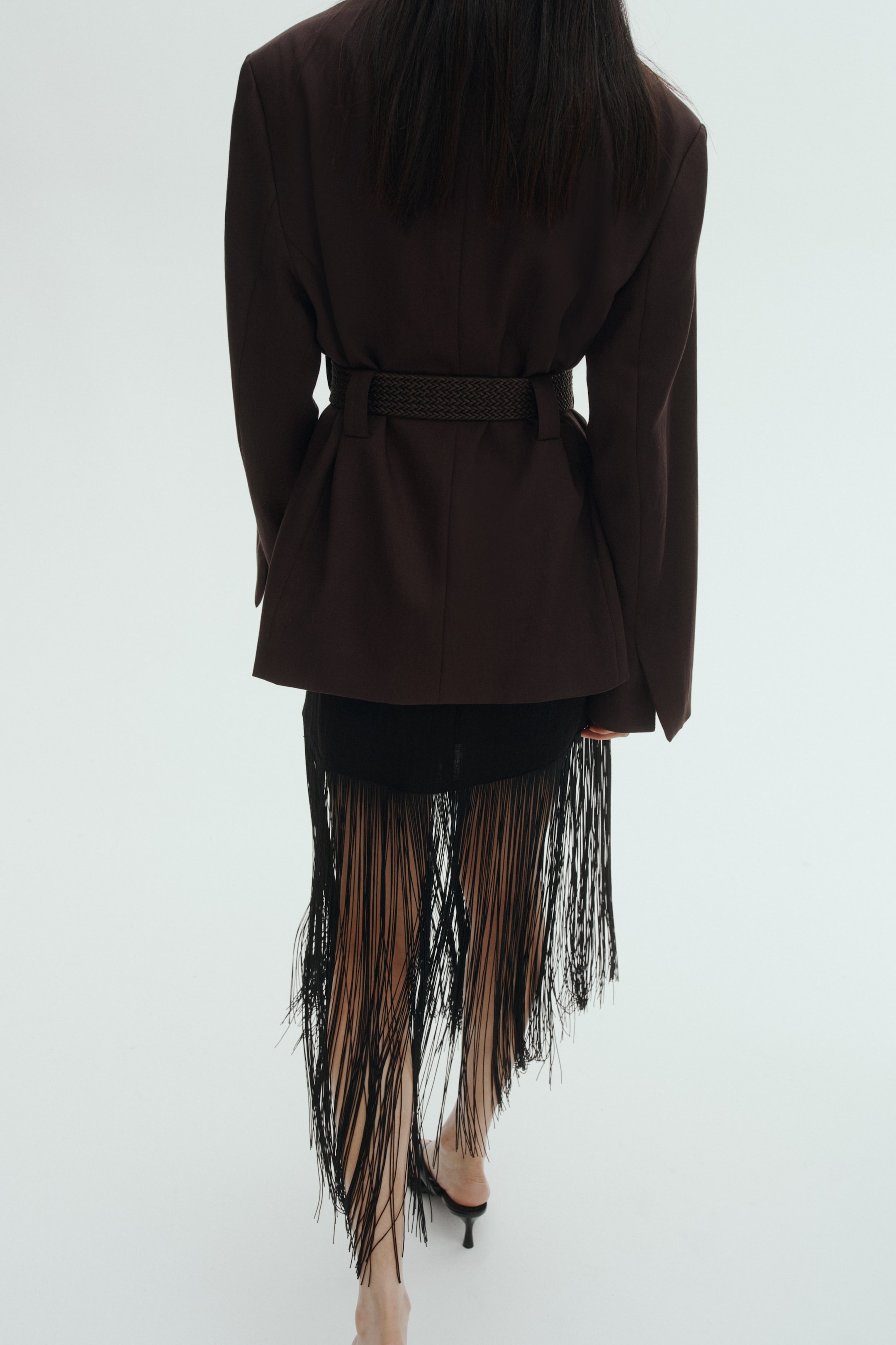Veston sans revers avec ceinture
