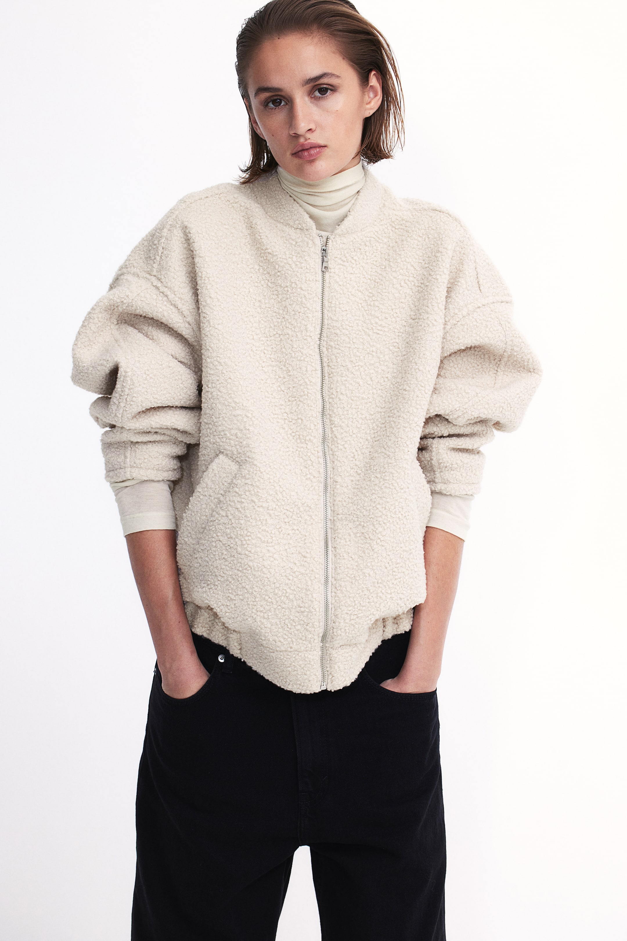 Oversized Teddy Fleece Bomber Jacket