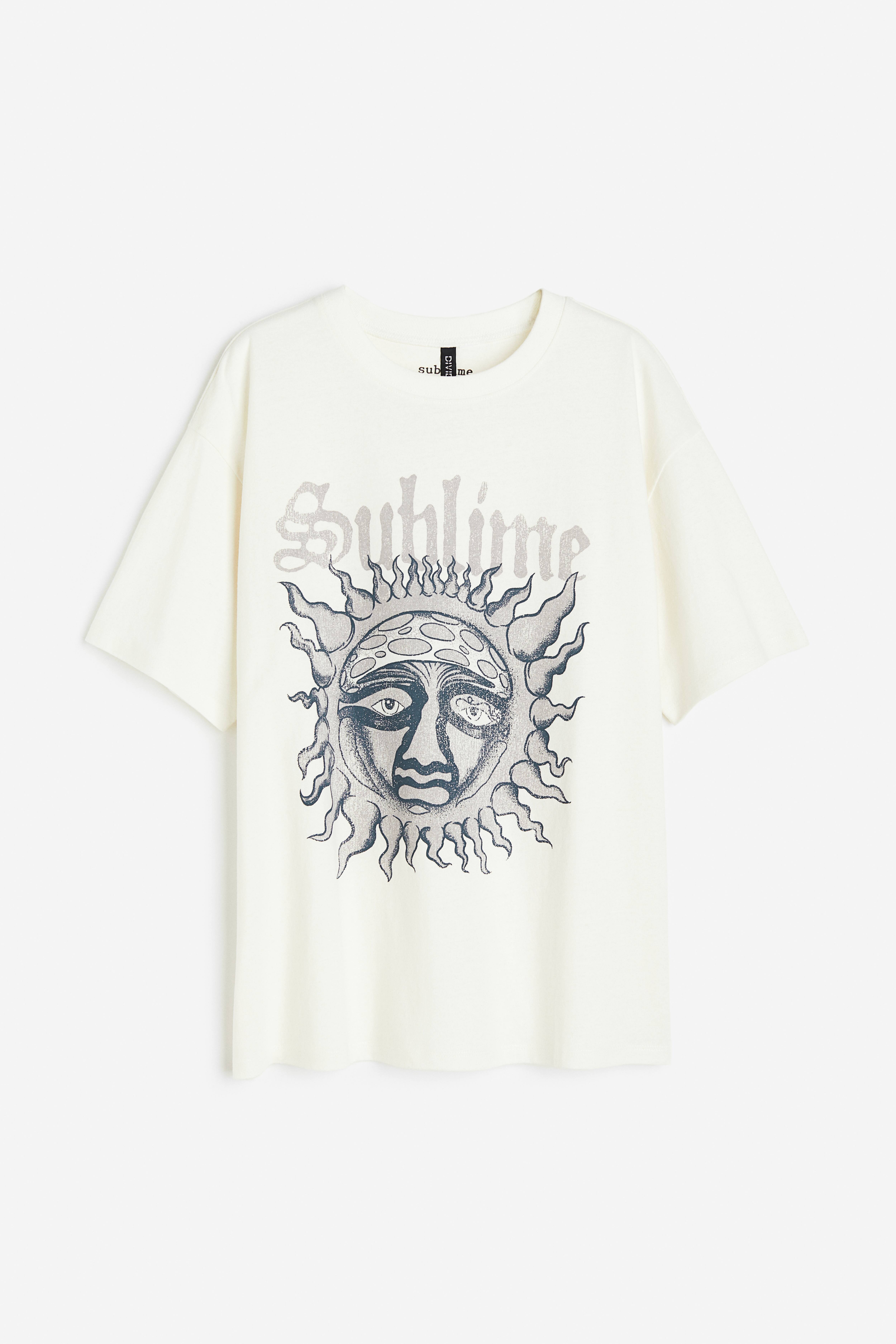 Oversized Printed T-shirt - Round Neck - Short sleeve - Cream/Sublime -  Ladies | H&M US