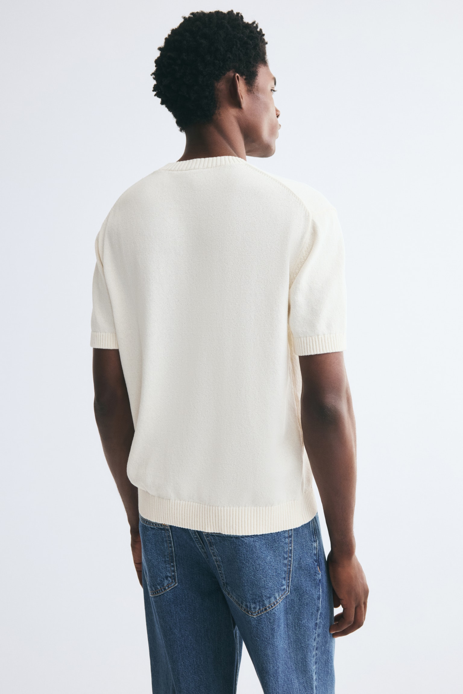 Мужская футболка H&M Regular-Fit Knit, цвет: Кремовый — фото 5