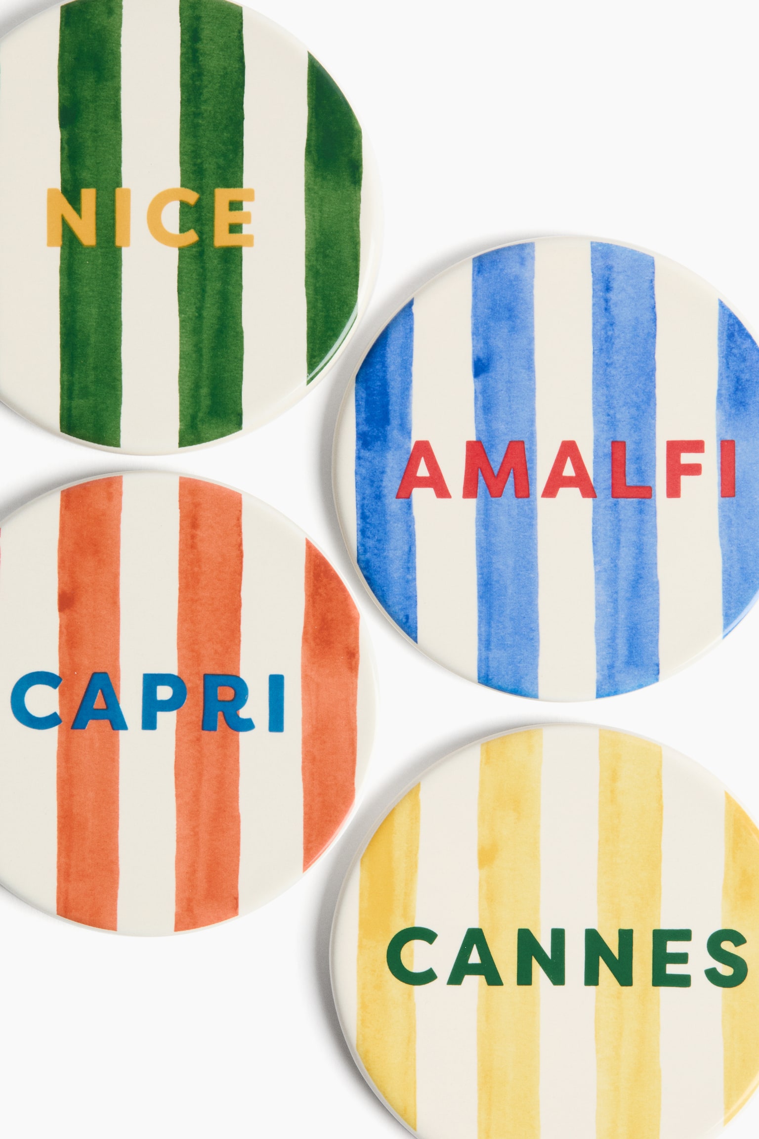 4-pack porcelain coasters - White/Striped - 3