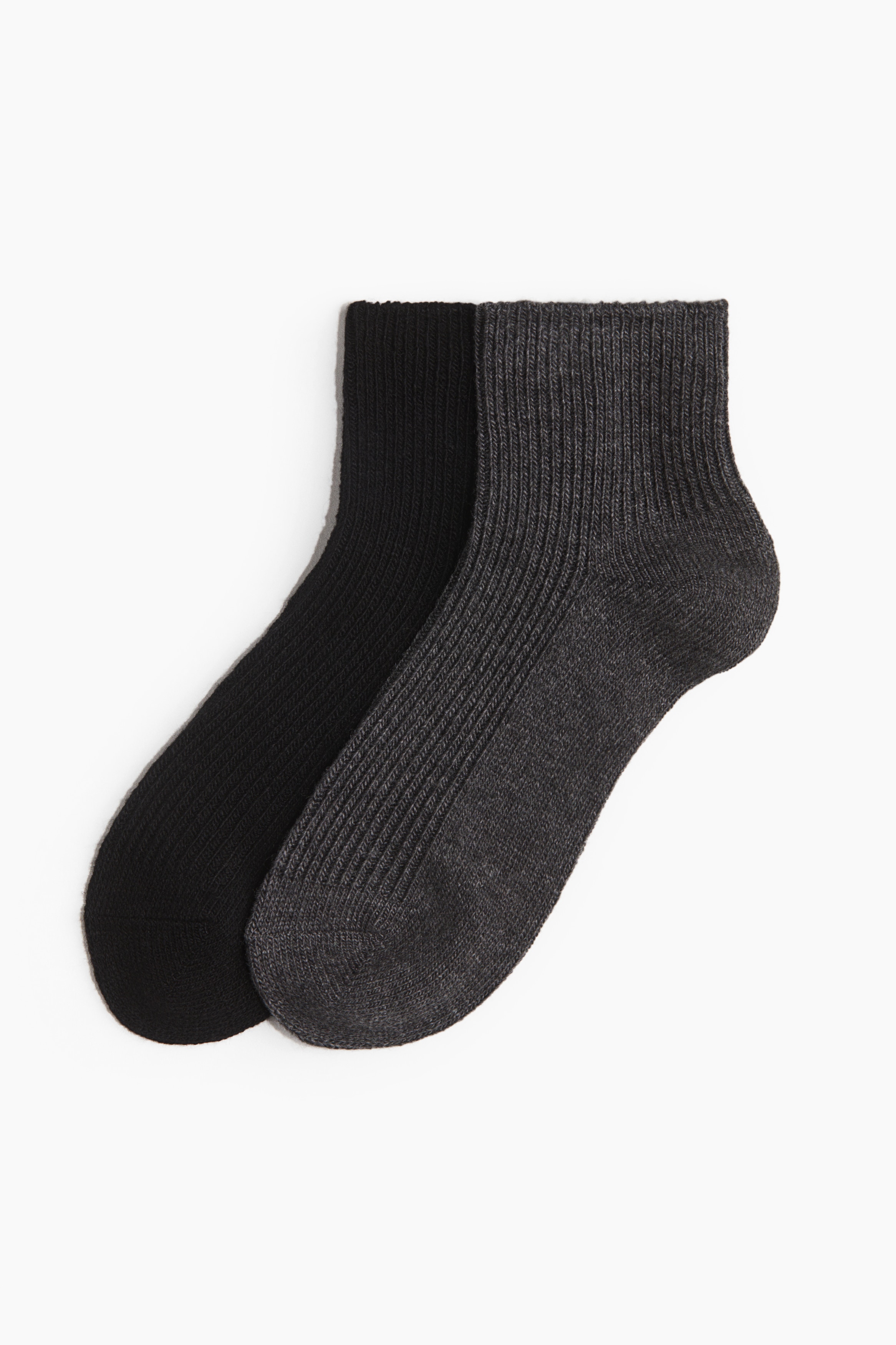 Ladies - Black/Dark grey marl 2-pack ankle socks - Size: 6-8  - H&M