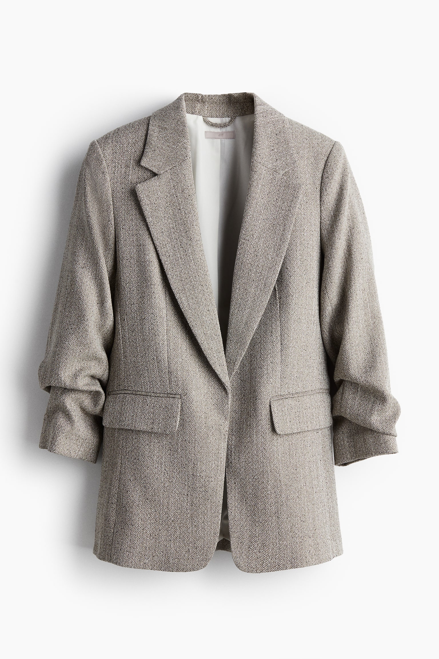 Gathered-sleeve blazer - Beige/Herringbone-patterned/Light beige/Black/Grey marl - 2