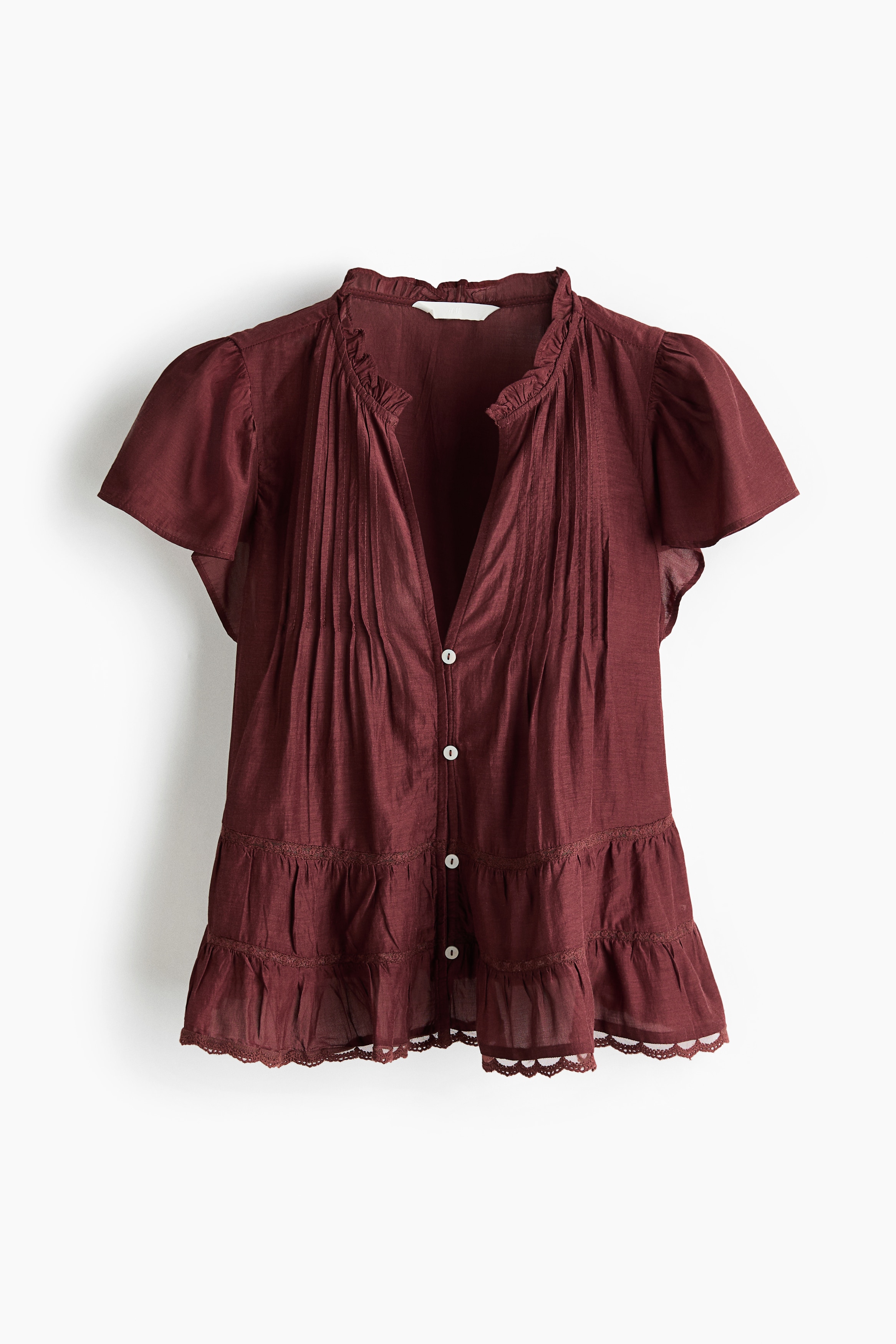 Puff-Sleeved Blouse - Burgundy/Light taupe