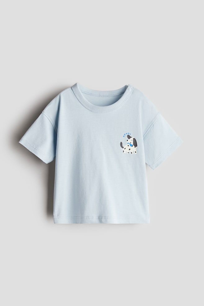 Printed cotton T-shirt - Light blue/Dogs/Cream/Dinosaurs/White/Always Here - 1