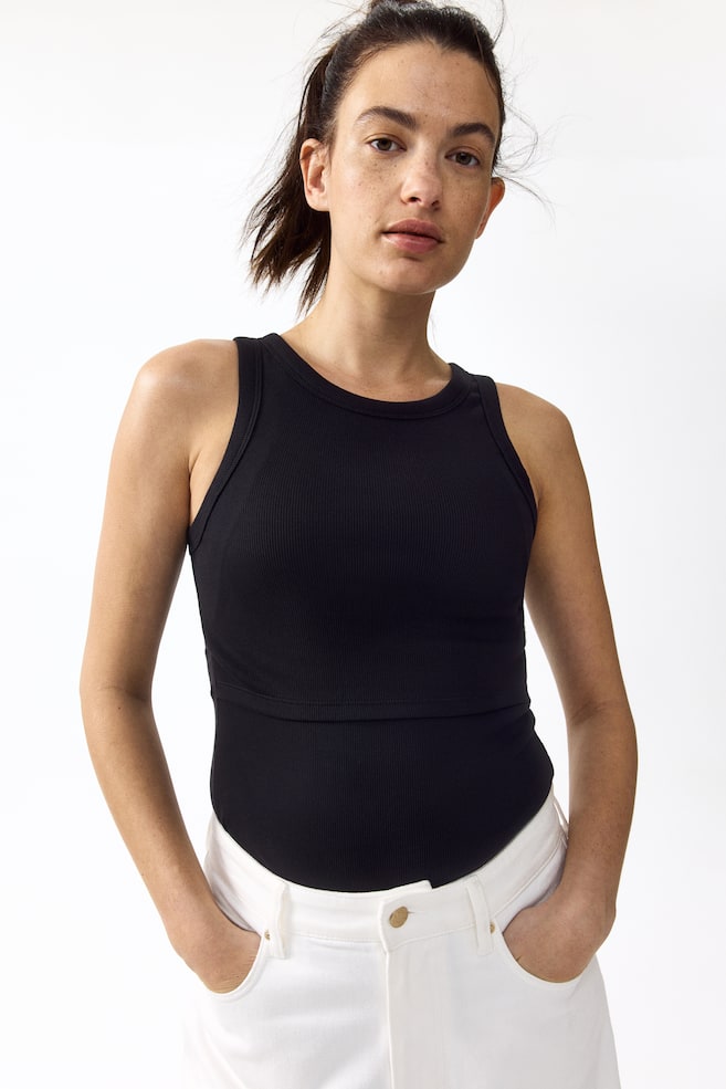 MAMA Ribbed nursing vest top-Black - 3