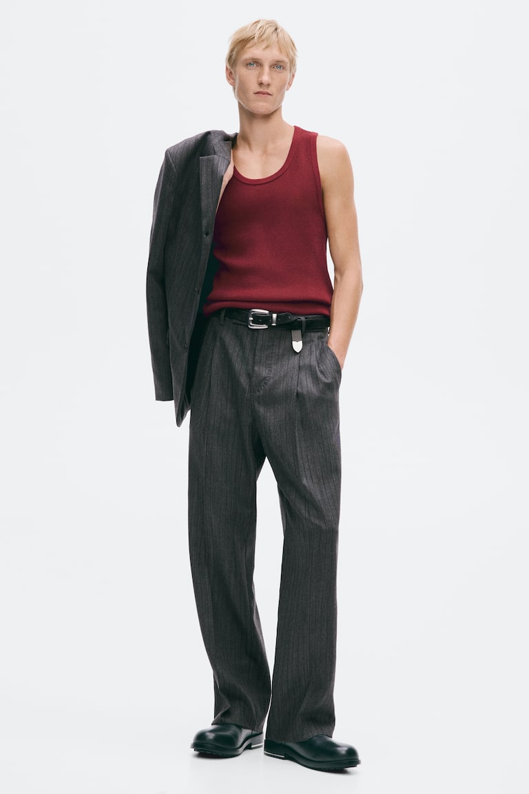 Rebrasta majica bez rukava od mešane vune Slim Fit