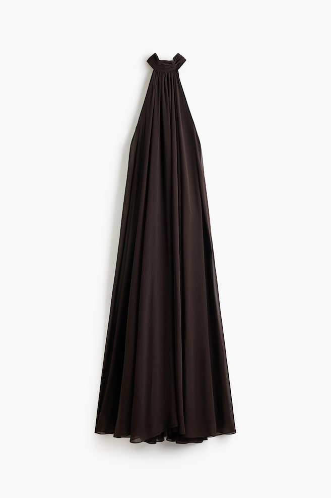 A-Line Chiffon Halterneck Dress - Dark brown - 1