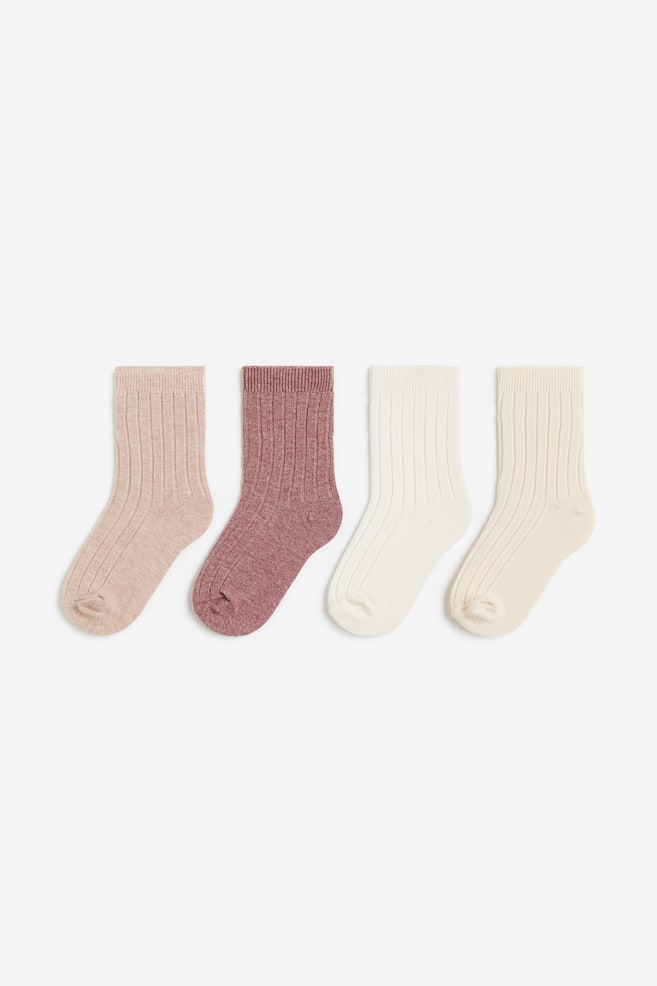 Lot de 4 paires de chaussettes - Rose ancien/crème/Marron/beige chiné/Vert kaki clair/Beige chiné/gris/dc - 1
