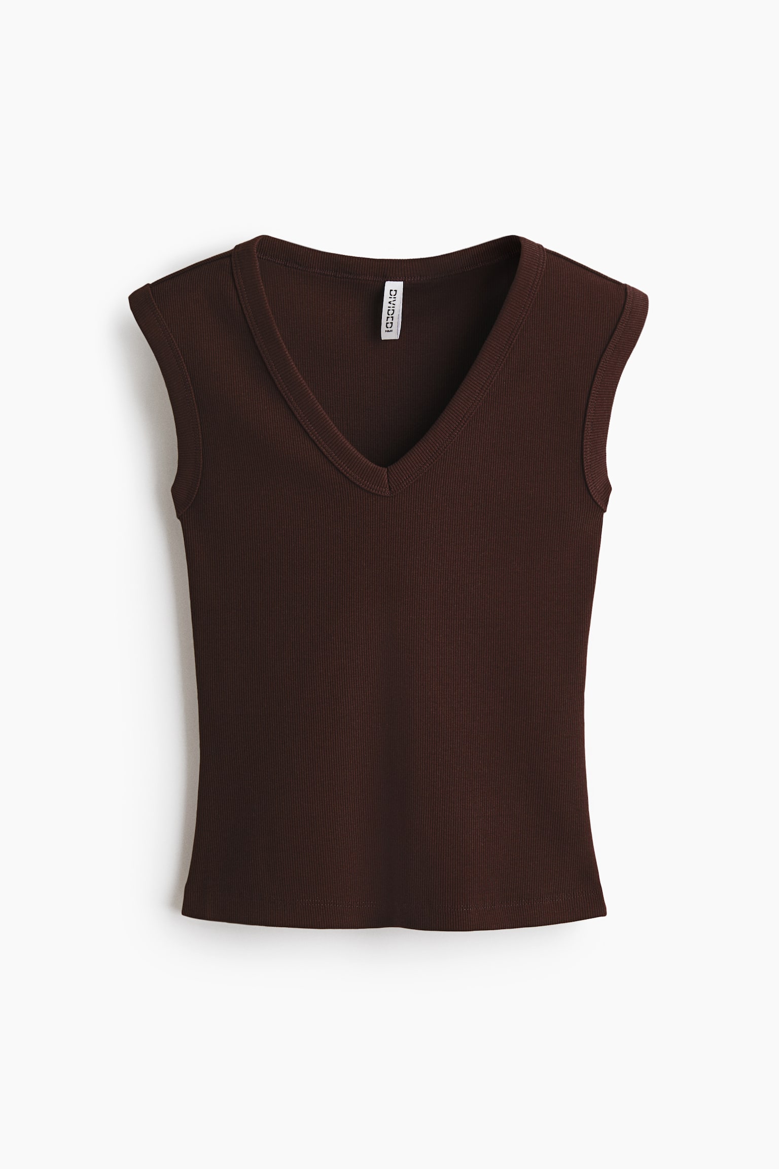 Geripptes Tanktop mit V-Ausschnitt - Dunkelbraun/Cremefarben/Hellblau - 1
