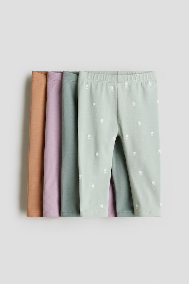 4er-Pack Leggings aus Baumwolljersey - Grün/Lila/Rosa/Hellrosa/Hellbeige/Dunkelgrau/Rosa/Kirschen/Helllila/Herzen/Dunkelrot/Marineblau/Hellgrau - 1
