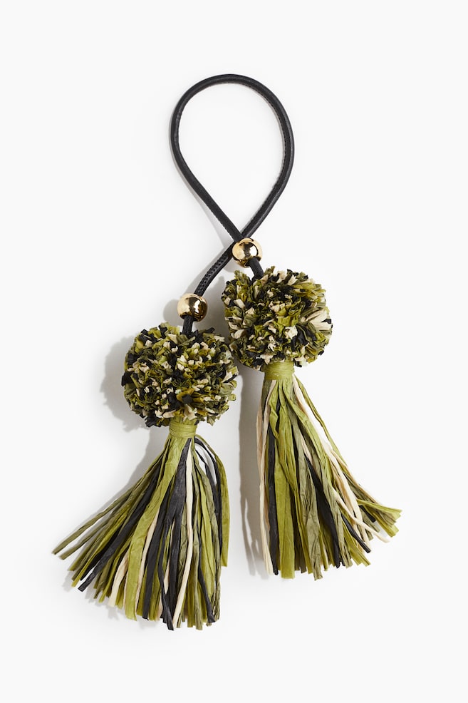 Straw tassel bag charm - Green - 1