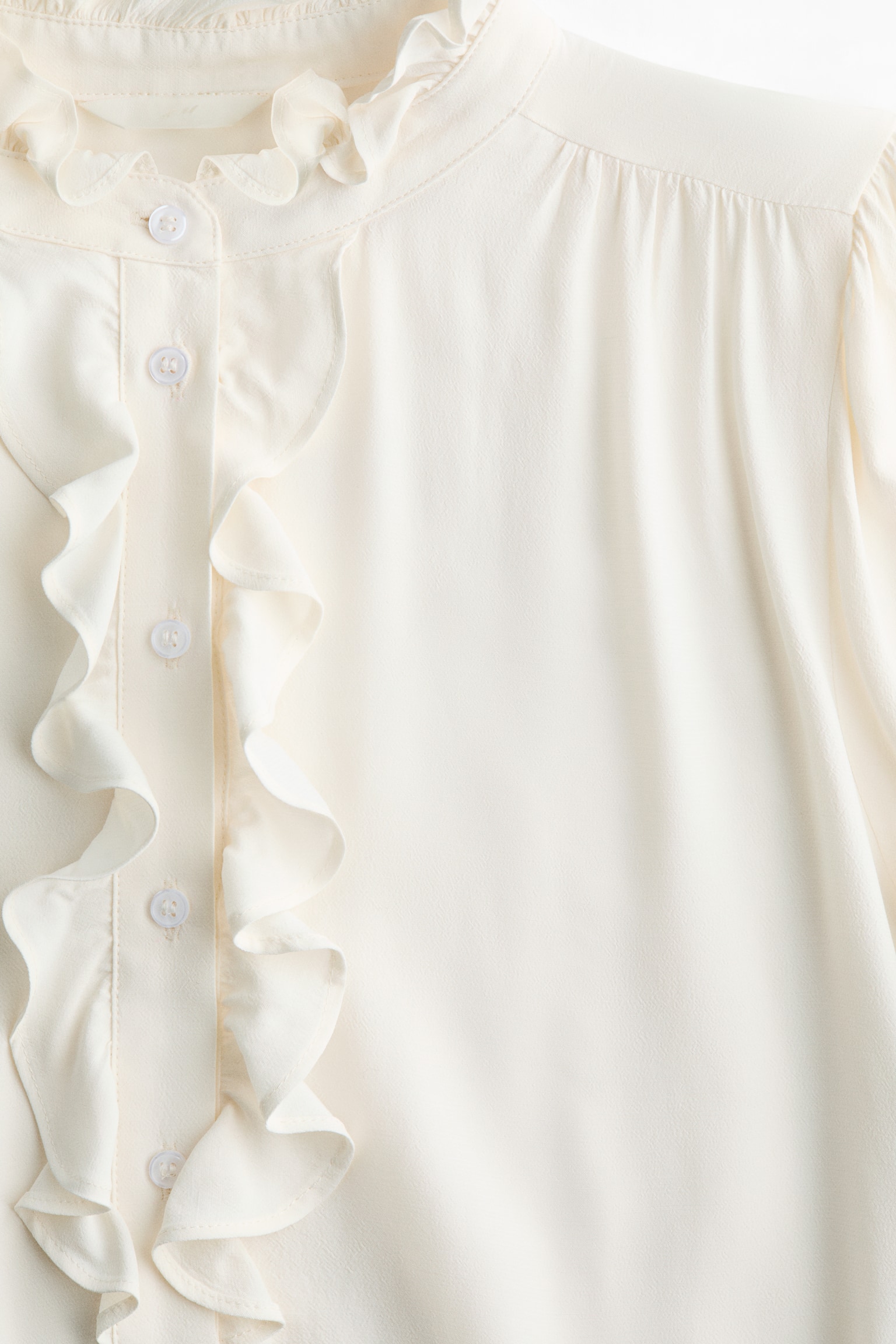 חולצת ויסקוזה עם צווארון וולנים - לבן/טורקיז בהיר - 3