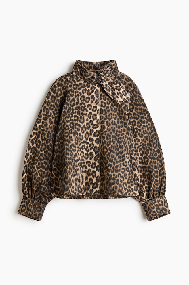 Printed Balloon-Sleeved Jacket - Beige/leopard print - 1