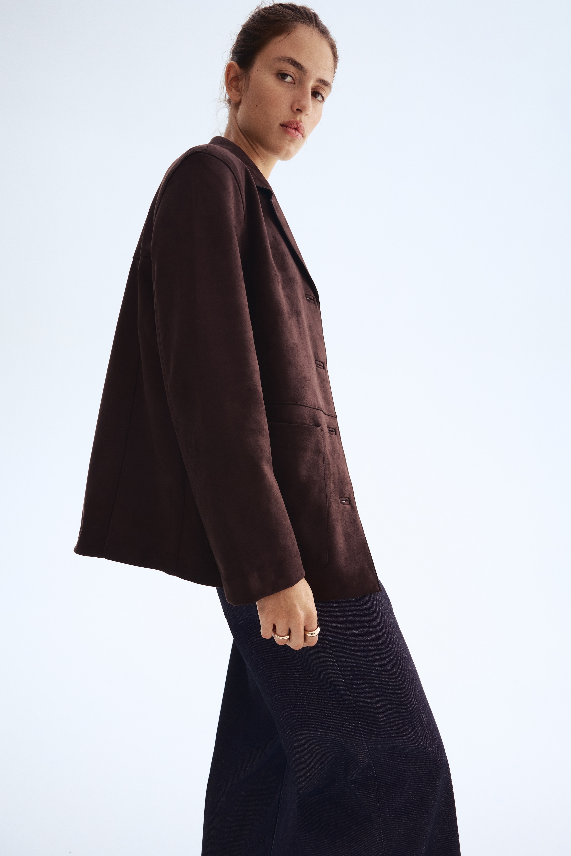 H &M オーバーサイズ コーティングジャケット サイズXL ダークブラウン