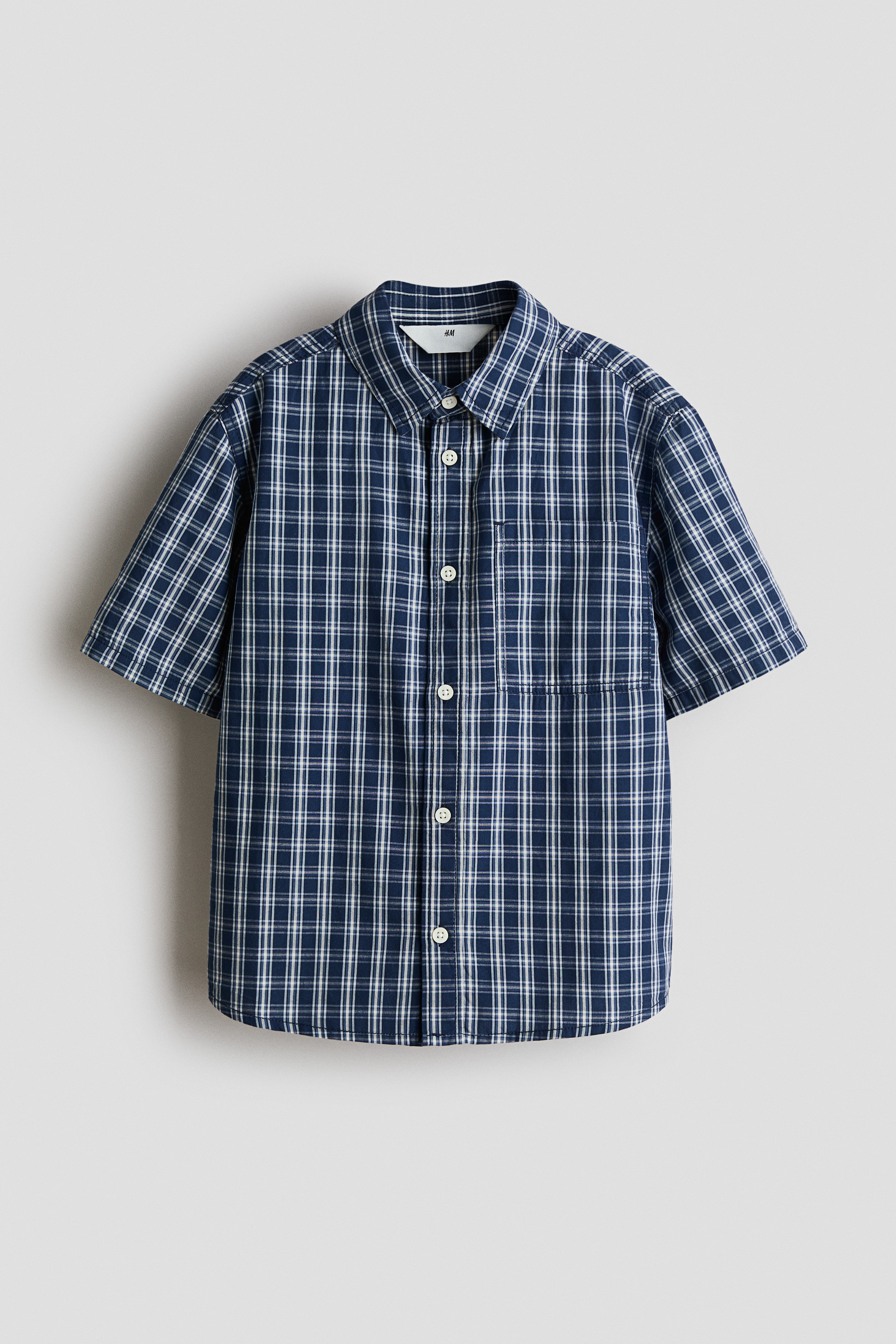 Blue/checked Short-Sleeved Cotton Shirt for kids | H&M CA