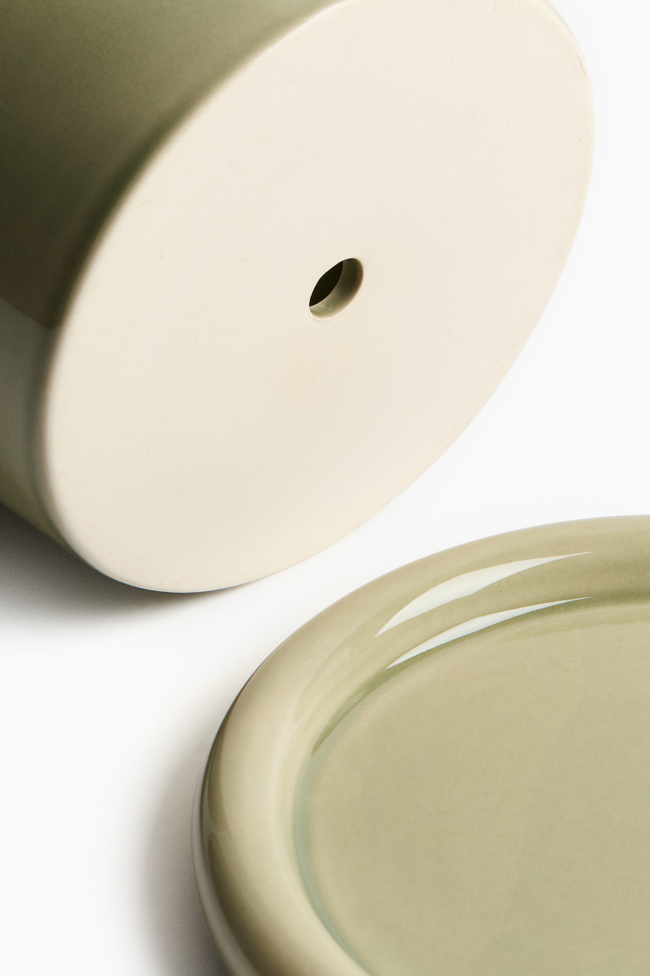 View larger image: Stoneware Plant Pot with Saucer - Light green | H&M CA 4