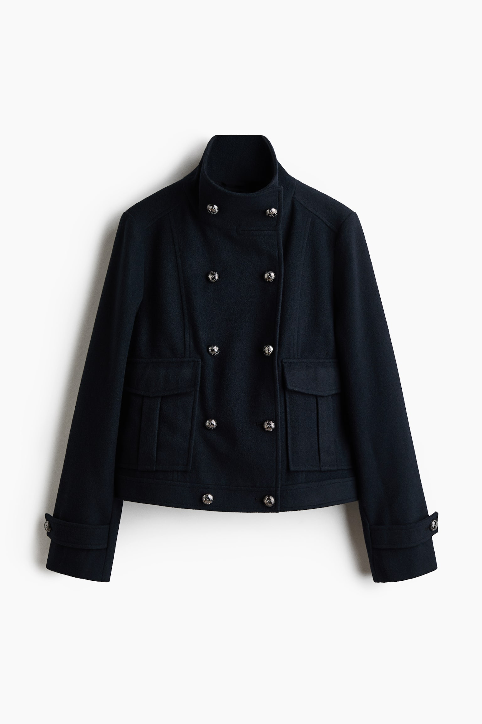 Женская куртка H&M Double-Breasted Funnel-Collar, цвет: Тёмно-синий — фото 1