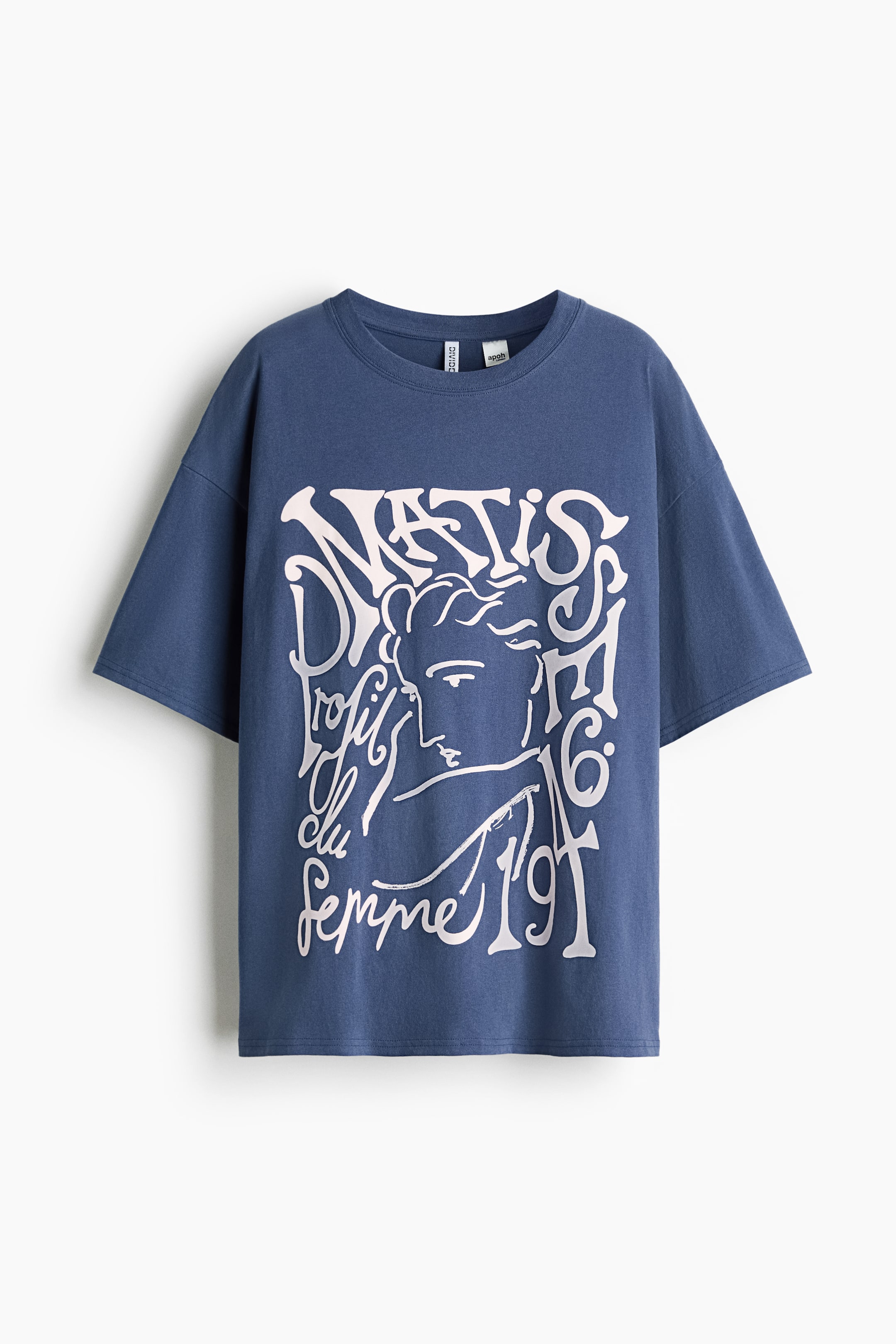 이미지 확대 보기: 오버사이즈 프린트 티셔츠 - 다크 블루/apoh - 여성 | H&M KR 1