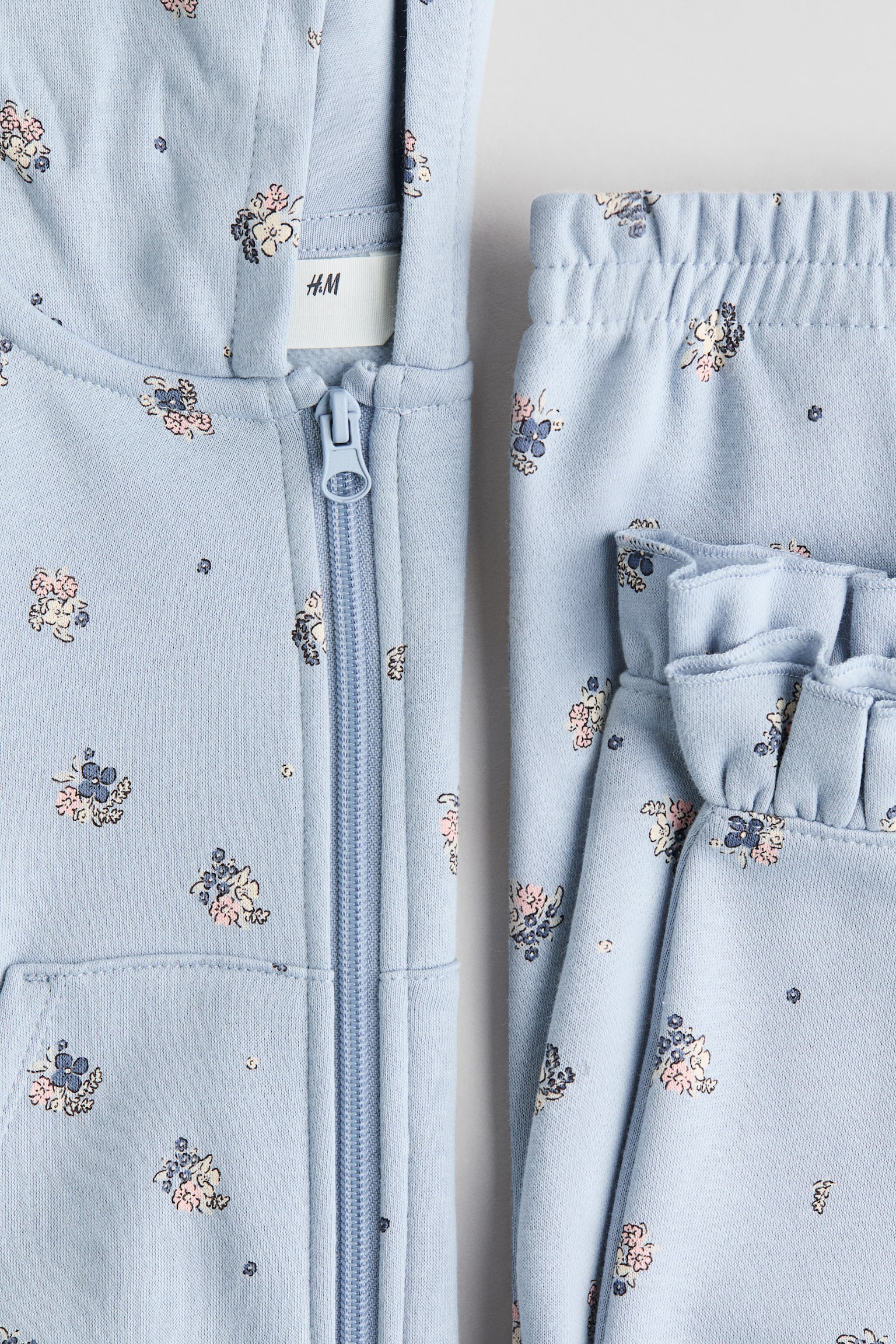 2 Parçalı Baskılı Sweatshirt Set - Açık mavi/Çiçekli/Açık pembe/Fiyonklar/Açık bej/Kalpler - 2