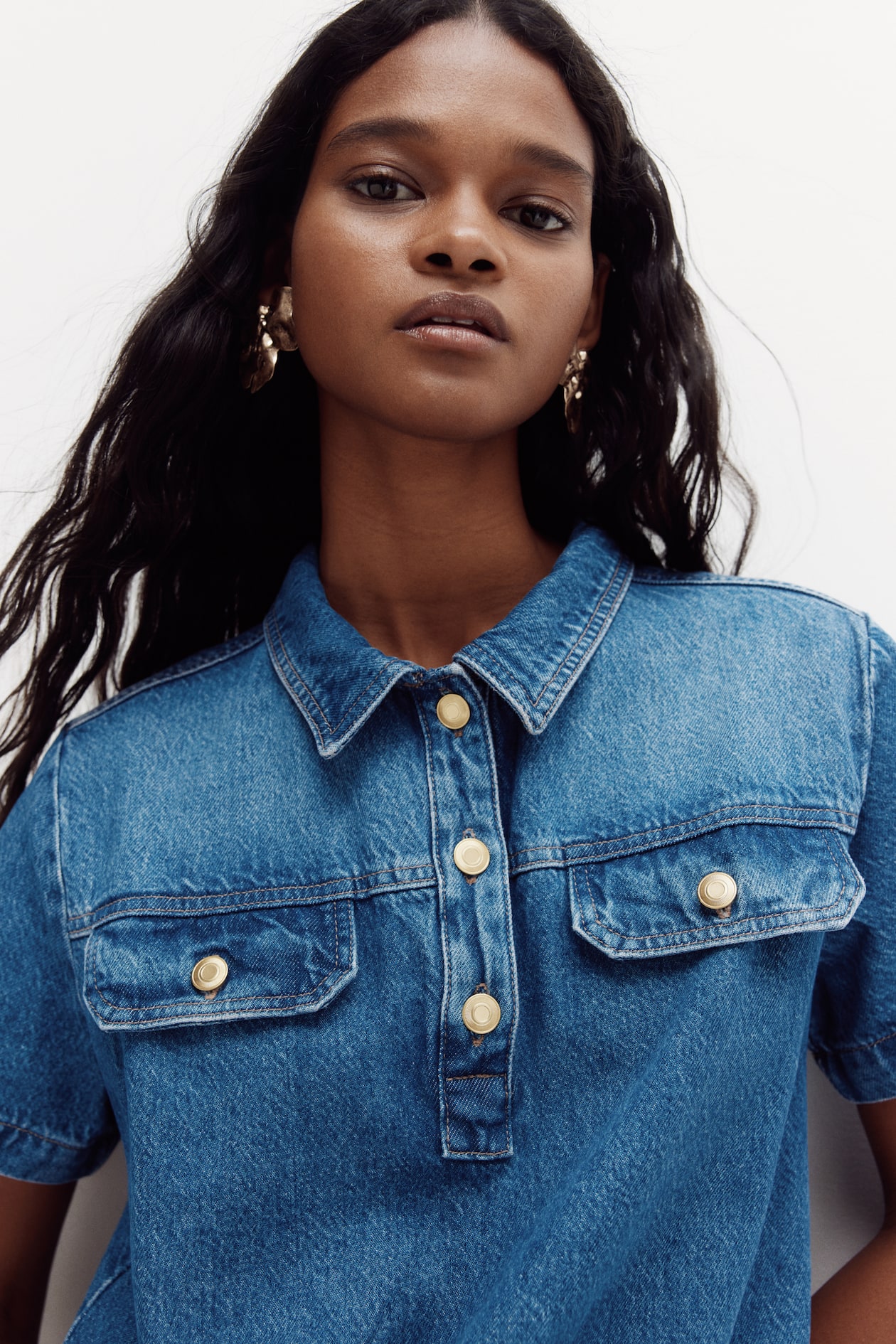 Denim Dress with Collar - image 2