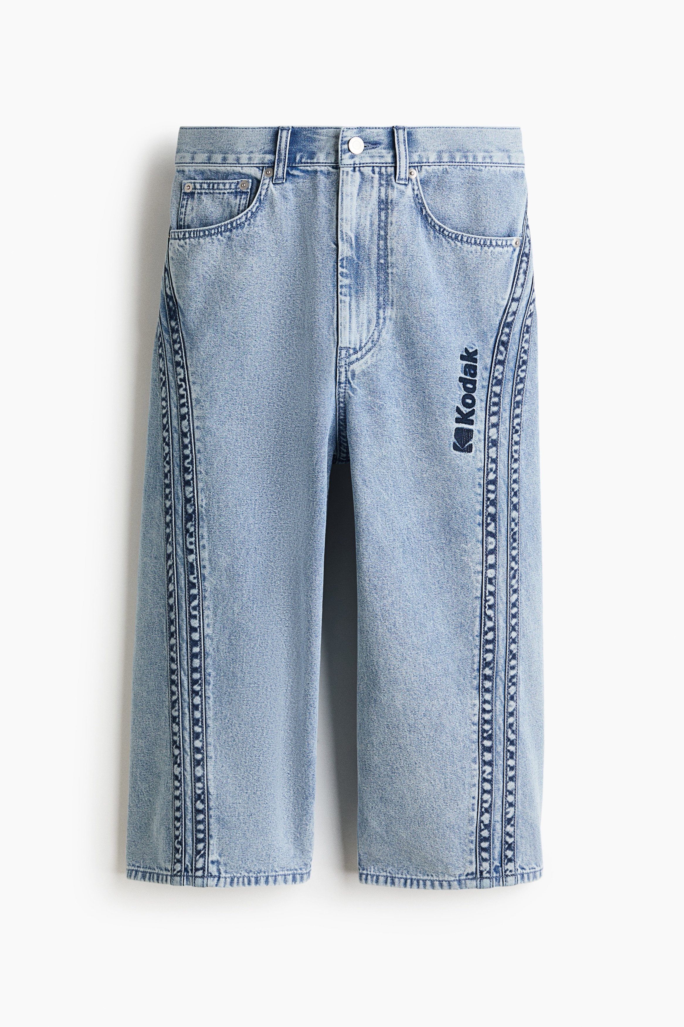 Embroidered-motif denim Bermuda shorts - Light denim blue/Kodak