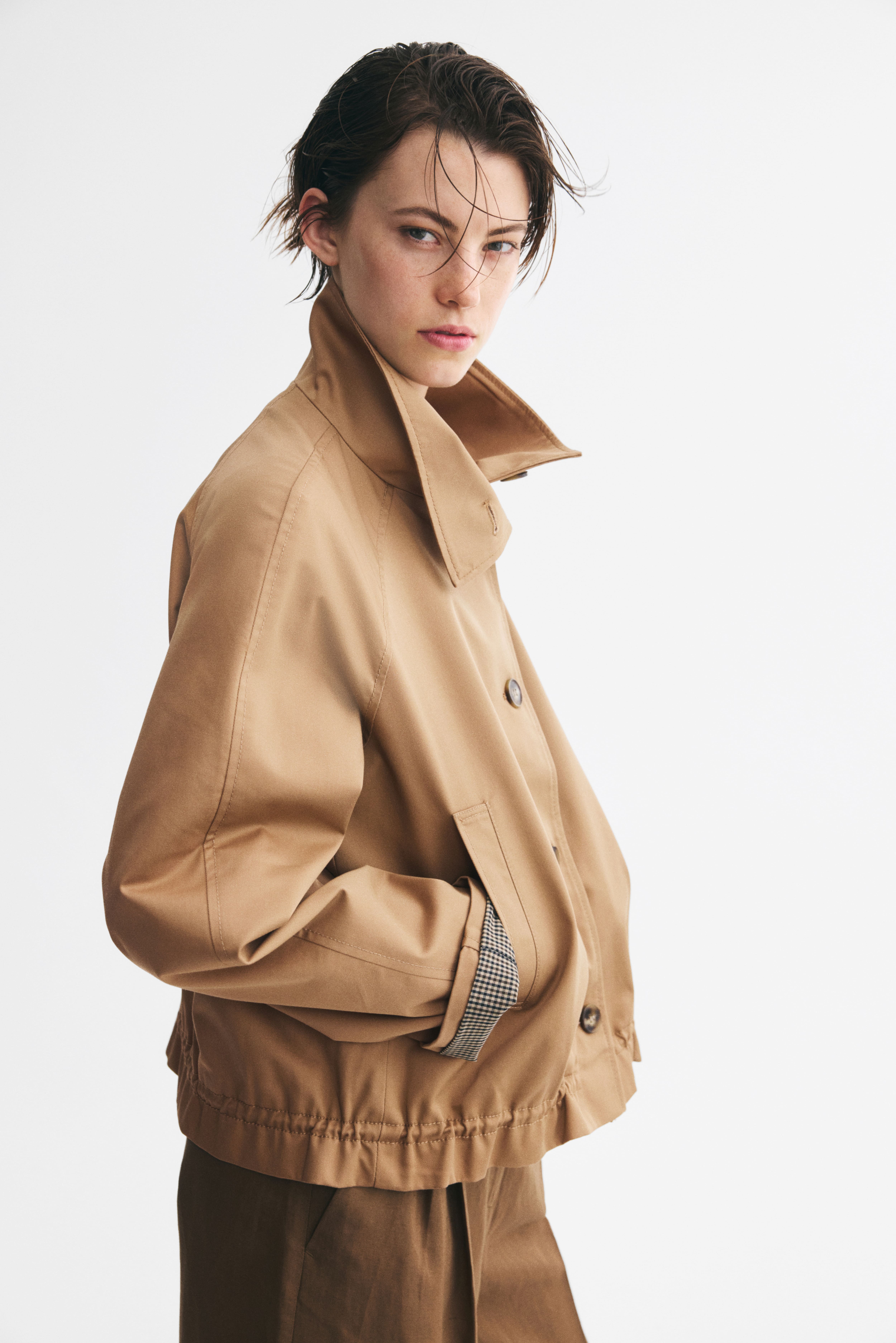 Funnel-Collar Twill Jacket