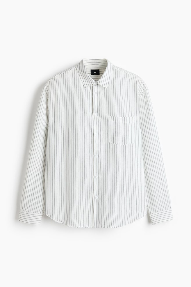 Relaxed-Fit Linen-Blend Shirt - White/striped/Light pink/Dark blue/Dark brown/Dark khaki green/White/Light blue/Light beige/Rust red/striped/Green/striped - 1