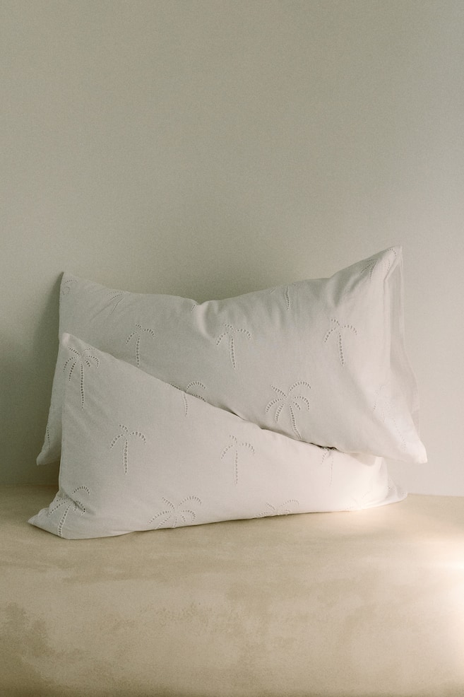 Pillowcase with Eyelet Embroidery - White - 2