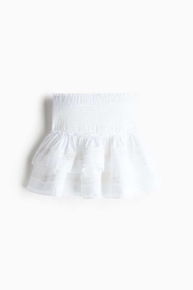 Lace-inset tiered skirt - White/Beige - 1