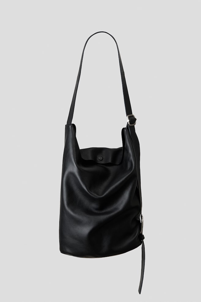 Leather Shoulder Bag - Black - 1
