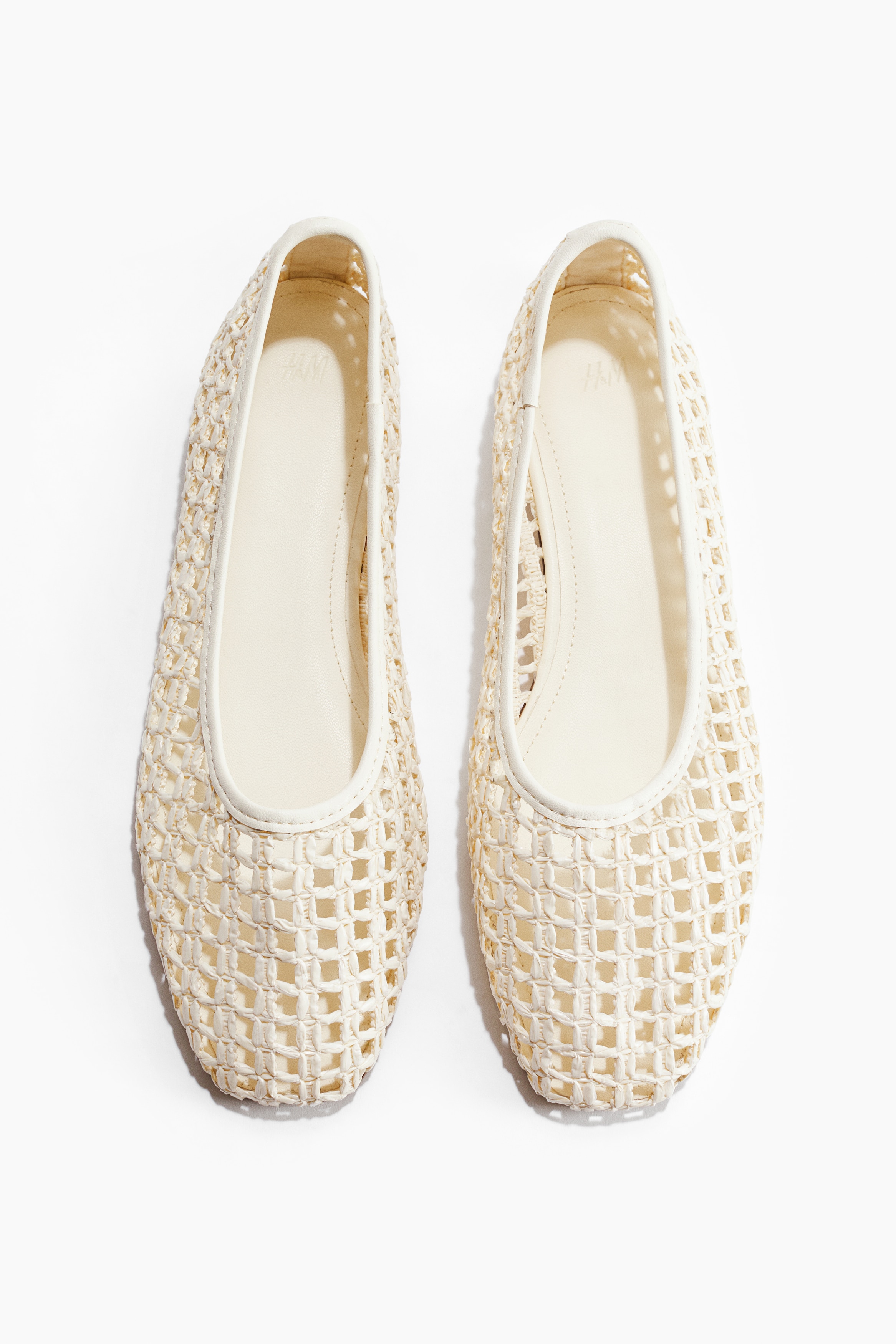 Strooien ballerina's - Roomwit/Goudkleurig/Roomwit