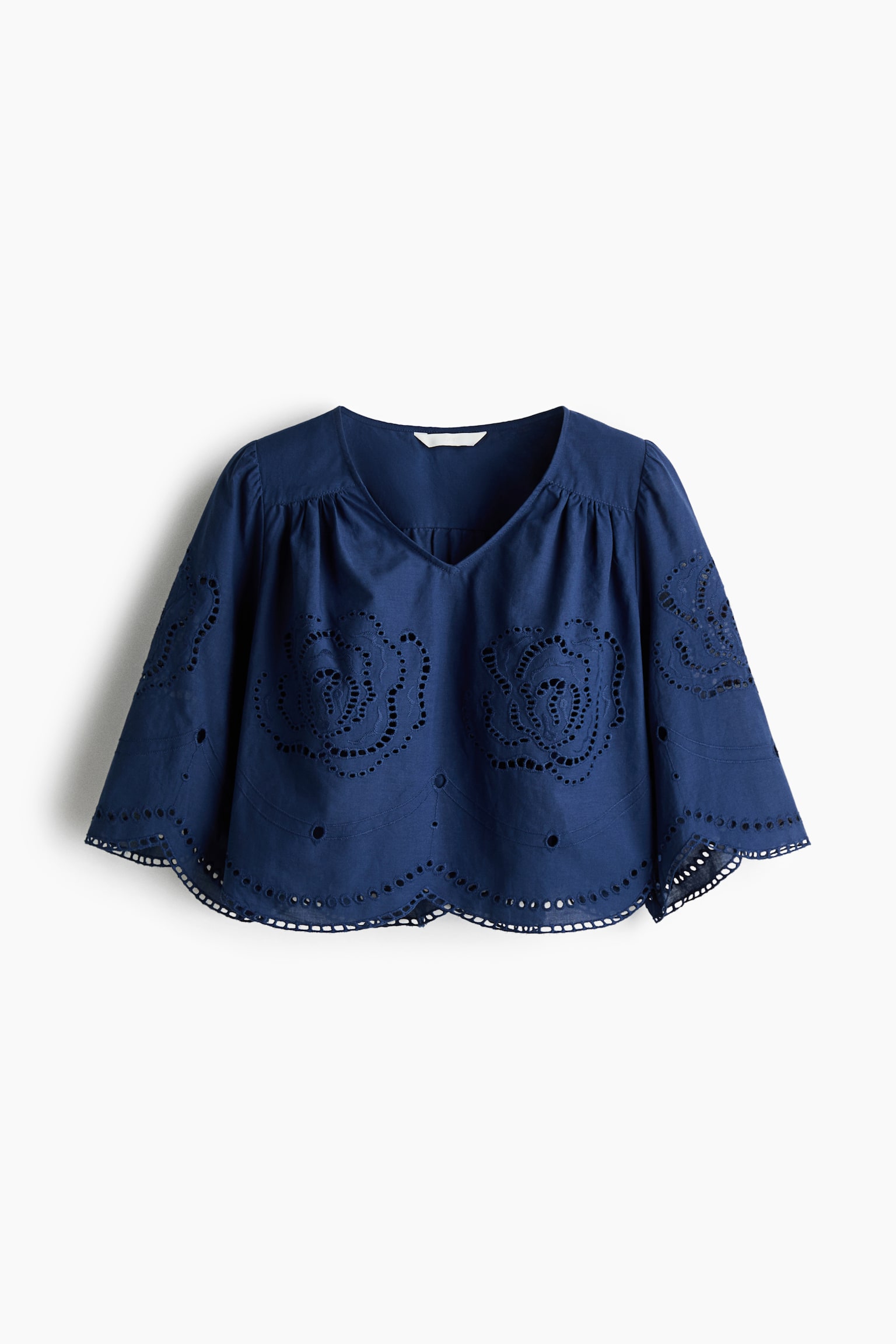 Broderie anglaise cotton blouse - Dark blue - 1